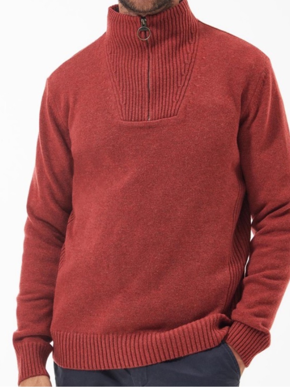 BARBOUR NWT Nelson Essential Half Zip Jumper Men's Brick Red Wool Knit Sweater L